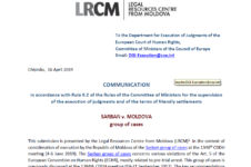 Communication in accordance with Rule 9.2 of the Rules of the Committee of Ministers on SARBAN v. MOLDOVA group of cases